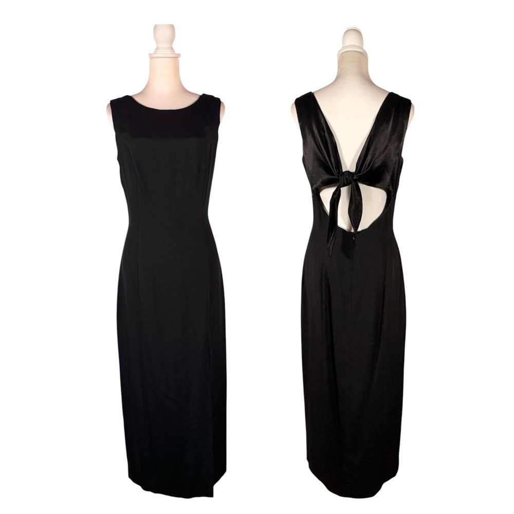 Vintage 90s Black Cocktail Dress 10 Open Back Retro Chic LBD Gothic Glamour